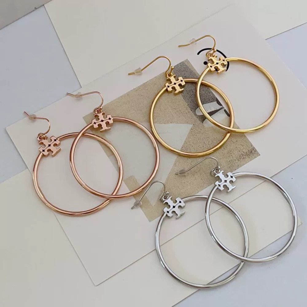 Tory Burch Large Round Metal Hook Earrings